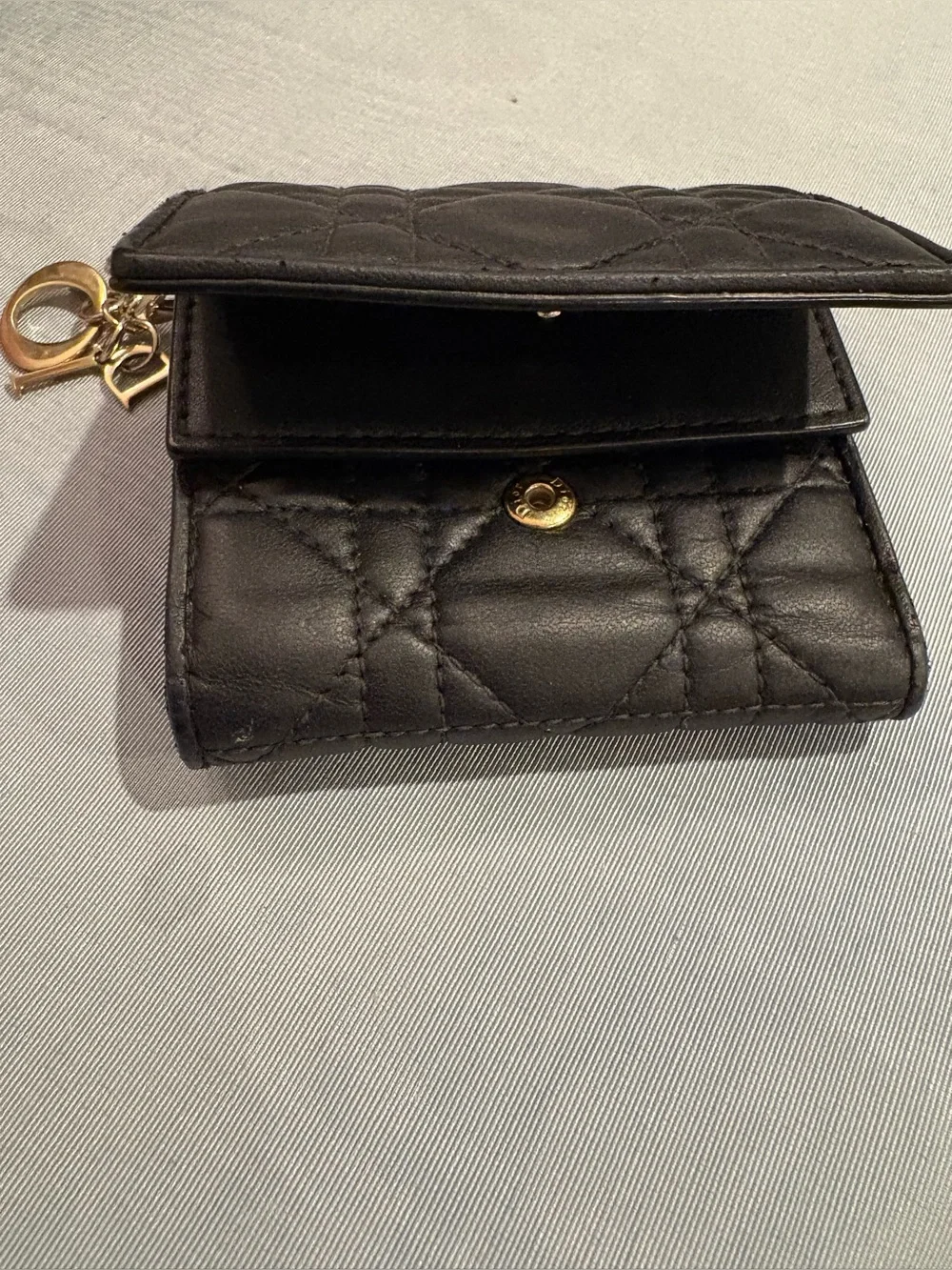Dior Christian Dior Black Cannage Lotus Tri fold Wallet EUC Authentic